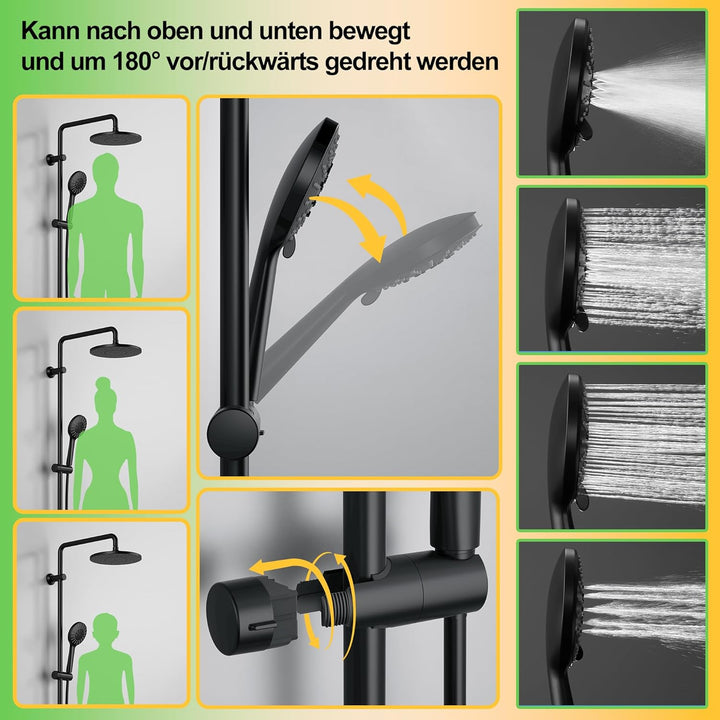 Florenta Regendusche Duschsystem ohne Armatur, Duschset mit Edelstahl Duschstange Duschsäule mit Abl