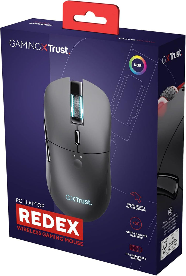Trust Gaming GXT 980 Redex Wiederaufladbare Kabellose Gaming-Maus, 200-10.000 DPI, Geringer Latenz,