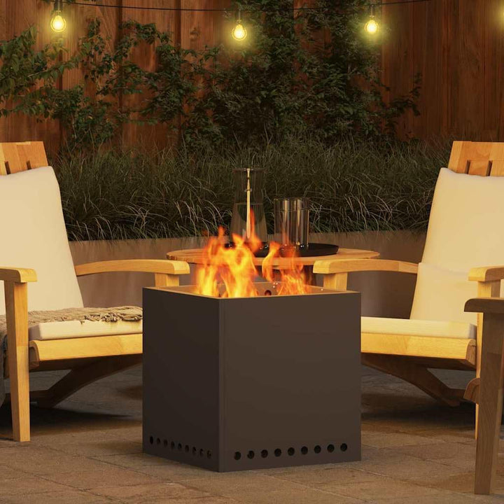 Rauchfreier Feuerkorb Schwarz 48 x 48 x 50 cm Stahl für Garten, Terrasse, Aussende