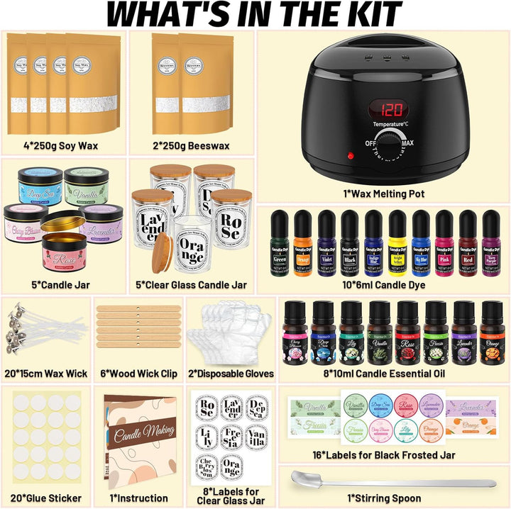 Kerzen Selber Machen Set mit Wachsschmelzer - Komplettes Candle Making Kit für Anfänger, Kerzen Gies