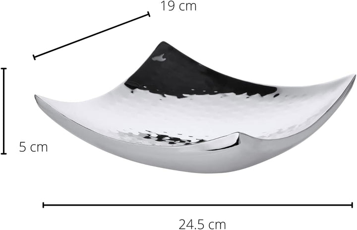 EDZARD Schale Dallas (19 x 19 cm) quadratisch, Edelstahl gehämmert hochglanzpoliert, Dekoschale, Obs