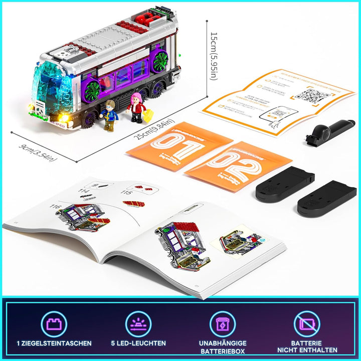 Lumibricks Cyberpunk Zukünftiger Bus mit LED-Beleuchtung – 2-in-1 Modell mit Licht, 605 Teile für Sc