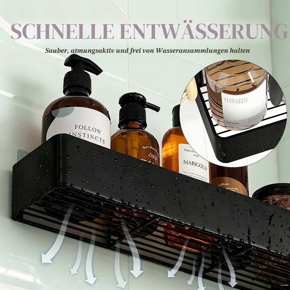 Badregal ohne Bohren, Badezimmer Organizer, Badregal, Hängeregal, Wandregal, Duschkorb Selbstklebend