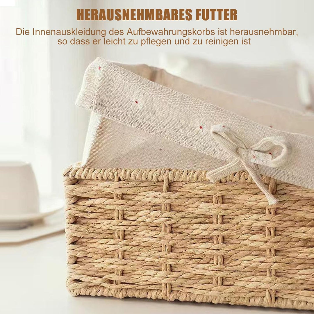 Brotkorb 3er Set, Brotkorb Geflochten mit Baumwolleinsatz, Aufbewahrungskorb Geflochten, Brötchenkor