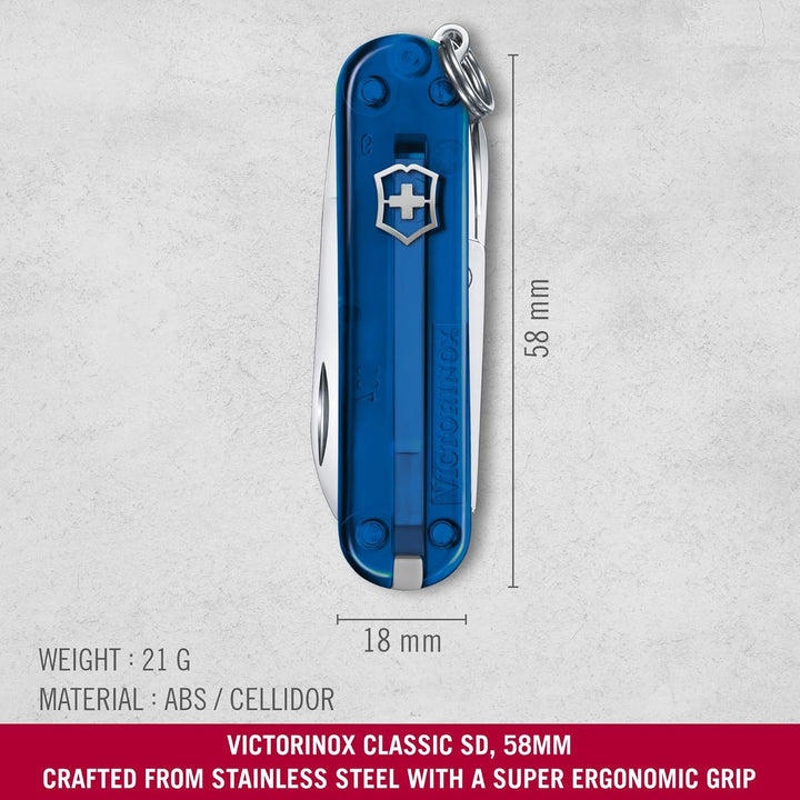Victorinox Schweizer Taschenmesser, Klein, Classic SD, Multitool, Swiss Army Knife, Geschenk, 7 Funk