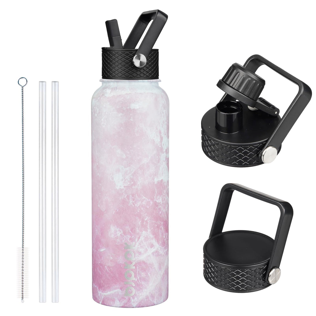 BJPKPK Isolierte Wasserflaschen, Edelstahl-Wasserflasche mit Strohhalm, thermoisolierte Wasserflasch