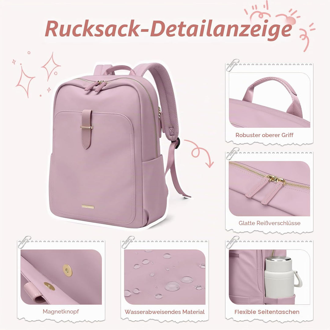 Rucksack Damen Herren Elegant, 14 Zoll Laptop Rucksack Wasserdicht mit Laptopfach, Business Laptopta
