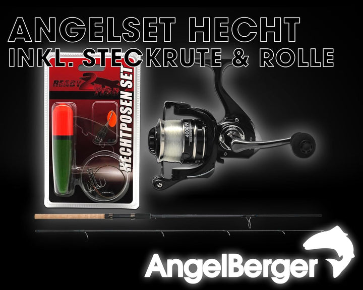 Angel-Berger Steck Angelset Rute Rolle mit Zubehör Angelset Hecht