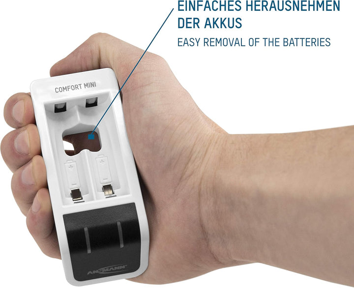 ANSMANN Akku-Ladegerät inkl. 2X Mignon AA Akkus 2100 mAh - Automatik Batterieladegerät mit Perfect-7