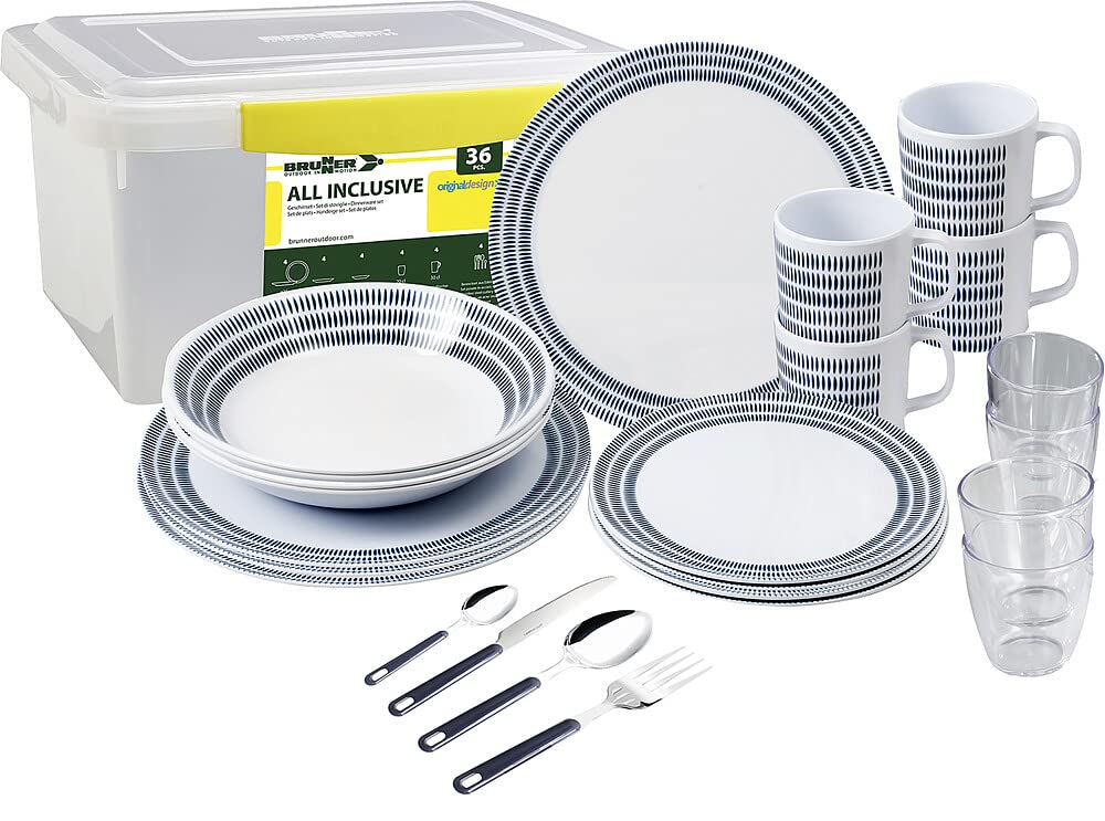 Brunner Accessories Blue Bay Campinggeschirr-Set, Melamin, 36-teilig, Unisex, Standard, Einheitsgrös