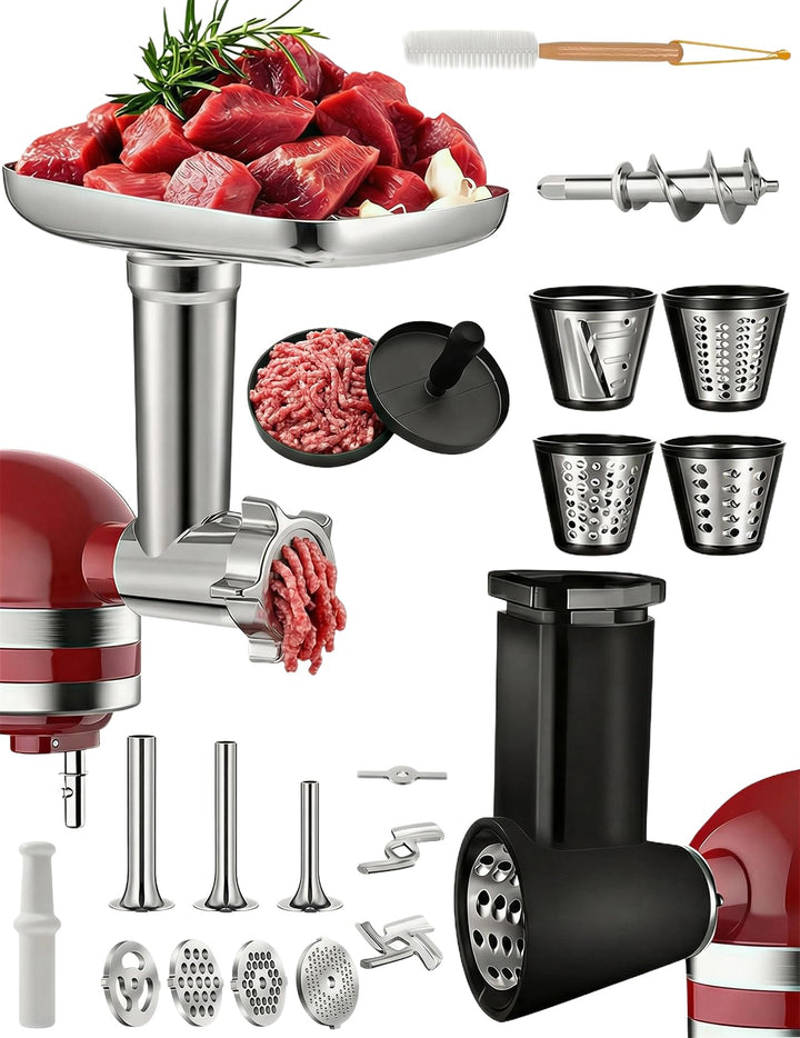 Fleischwolf Aufsatz für KitchenAid Standmixer, Edelstahl Fleischwolf Aufsatz Enthält 3 Wurstfüller,