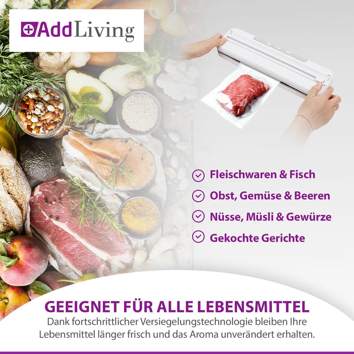 AddLiving Vakuumierer | Vakuumiergerät für Lebensmittel | Inkl. 5 Vakuumbeutel (20 x 30 cm) | Vacuum