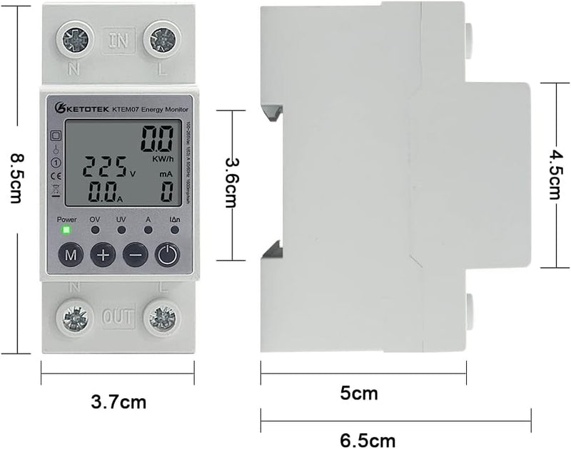 KETOTEK LCD Digitaler Wechselstromzähler Stromzähler Hutschiene 1 Phasig Energiezähler KWh Zähler Le