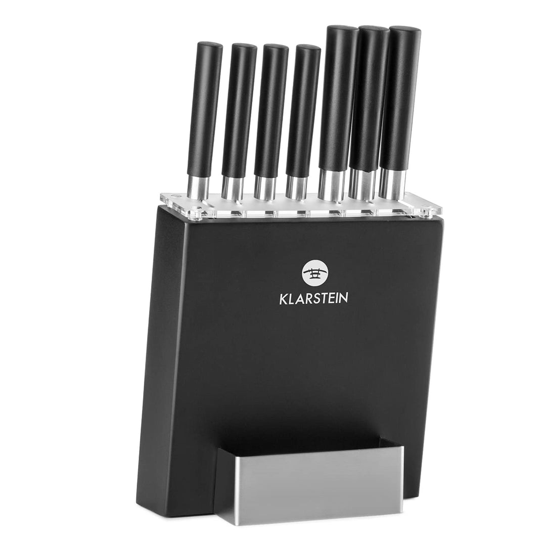 Klarstein Kitano - Messer-Set, Messerblock, 8-teilig, Präzisionsklingen, Rostfreier Edelstahl, Holzb