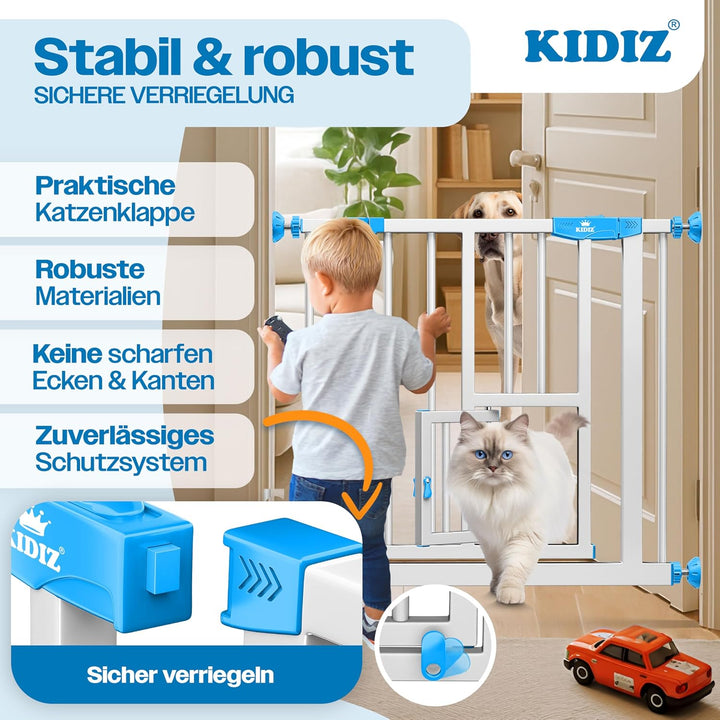 KIDIZ® Türschutzgitter Absperrgitter Treppengitter Kindergitter | mit Türe für Hunde und Katzen, Hau