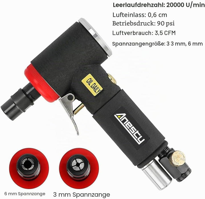 Druckluft Winkelschleifer Set - Mini Druckluft Schleifer mit 6mm & 3mm Spannzange und 20 2 Zoll Schn