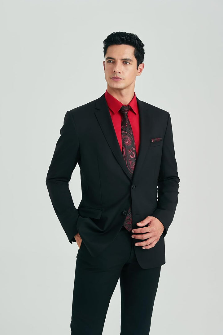 HISDERN Herrenhemd mit Krawatte und Einstecktuch, klassisches Button-Down-Shirt, passende Krawatte u