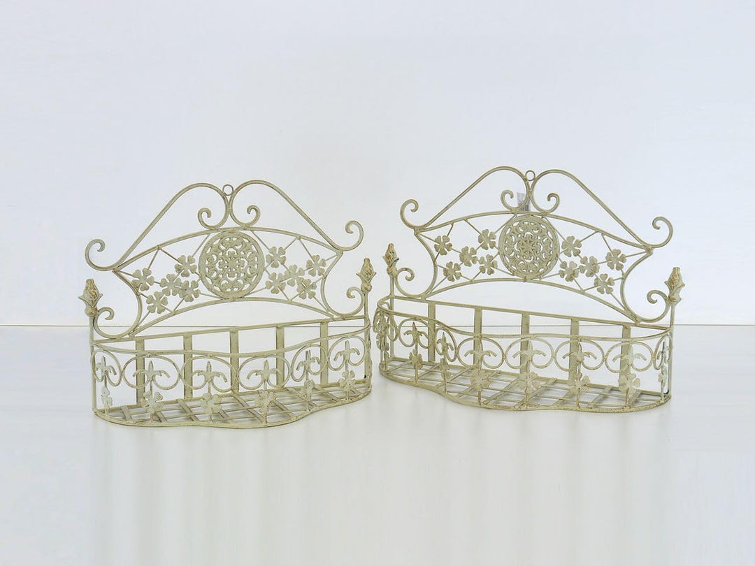Wandregal Metallregal Blumenregal in Shabby Chic weiss 2er Set im antiken Stil -11414-