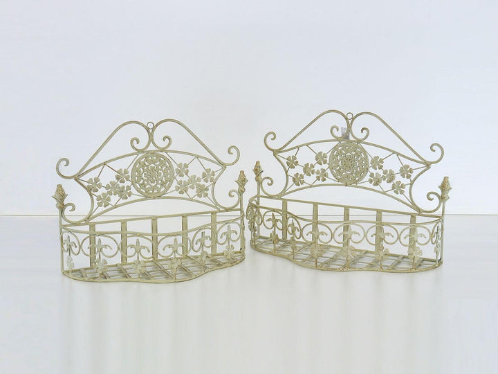 Wandregal Metallregal Blumenregal in Shabby Chic weiss 2er Set im antiken Stil -11414-