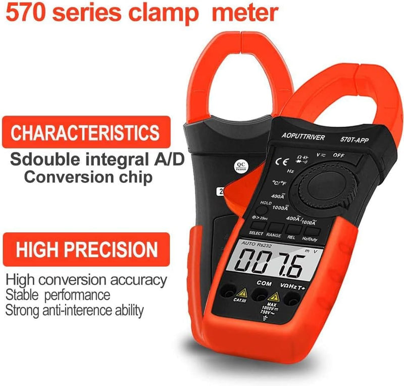 Digital Clamp Meter Stromzange Bluetooth AP-570T-APP 4000 Counts Auto Range AC/DC Spannung, Strom,Wi