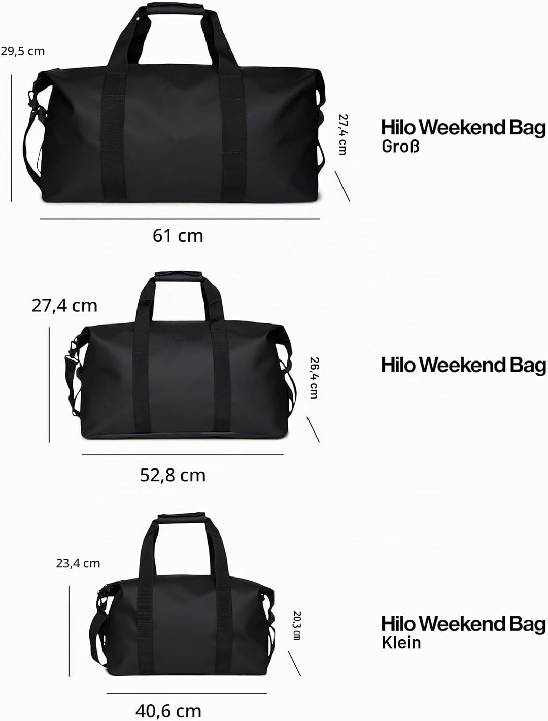 RAINS Hilo Weekend Bag Small - wasserdichte Reisetasche Schwarz, Schwarz