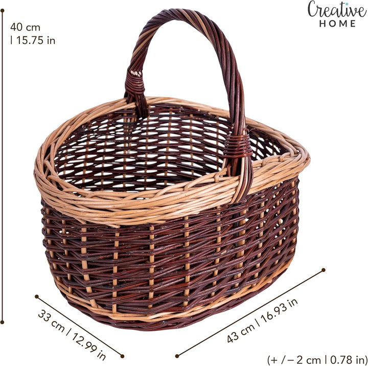Creative Home Grosser Picknickkorb Weidenkorb mit Henkel Einkaufskorb Zweifarbig | 43 x 33 x 40 cm |