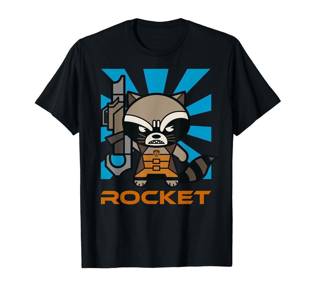 Mens Marvel Rocket Raccoon Kawaii Guardians Cute Graphic T-Shirt XL Black