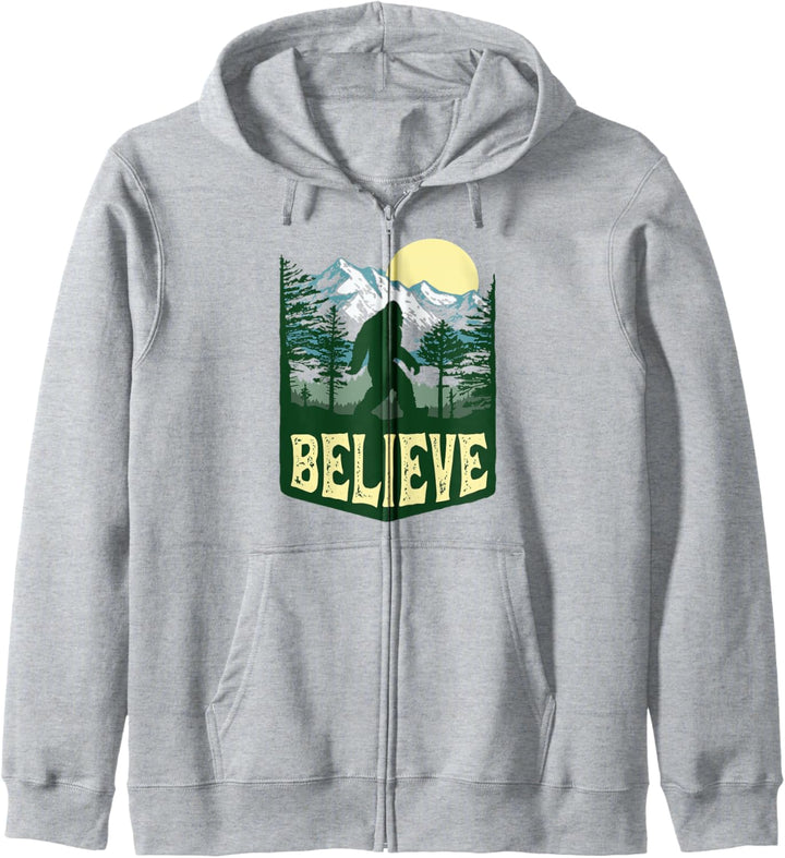 Believe! Retro Hiking Bigfoot Forest Vintage Graphic Kapuzenjacke