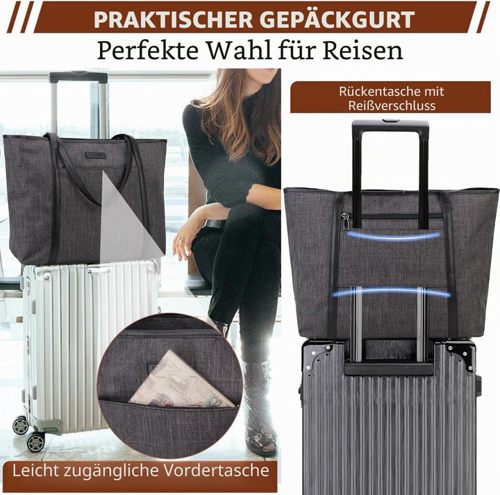 VX VONXURY Laptop Handtasche Damen Canvas Laptoptasche 15,6 Zoll Schultertaschen Shopper, Grosse Arb