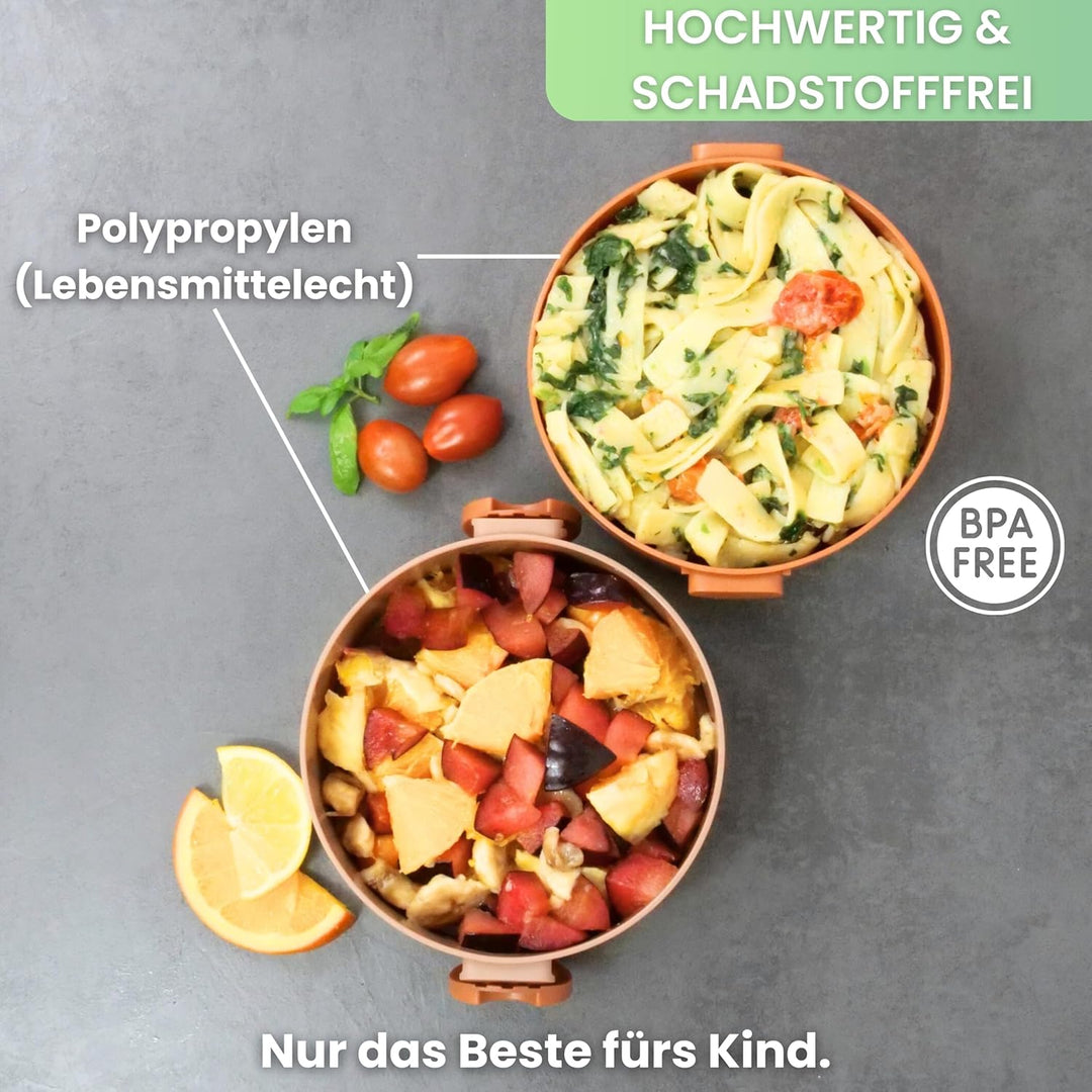 Kinder Lunchbox „Lou“ 1200ml, 2 Etagen mit Besteck und Fächern, Premium Dose süss, BPA-freie Brotdos