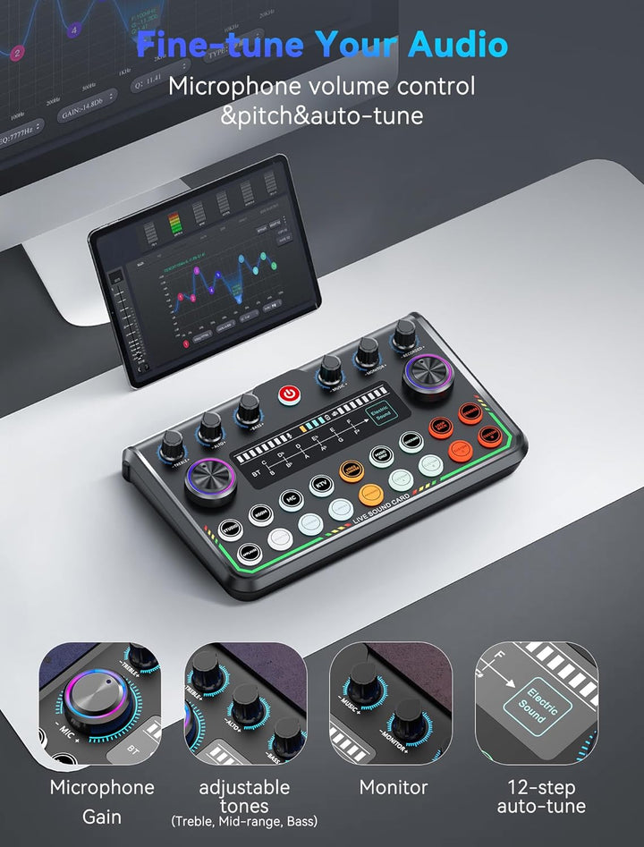 SINWE All-in-One Podcast Set Pro • Studiomischer mit Kondensator-Mikrofon • Plug & Play Audiobox für