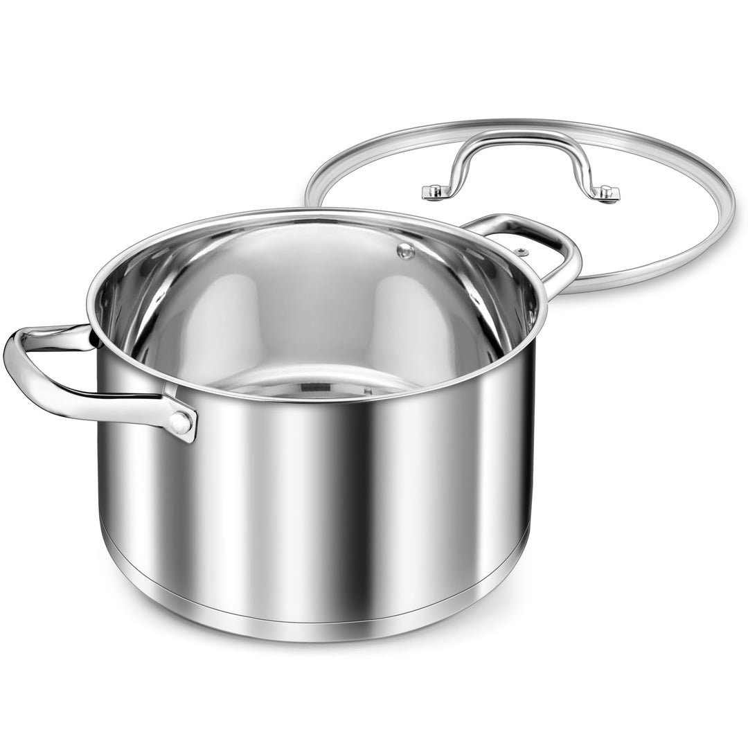 TEAMFAR Kochtopf Gross, 7,6 Liter Edeastahl Topf Suppentopf Induktion, Glasdeckel, 3-Lagen Boden für