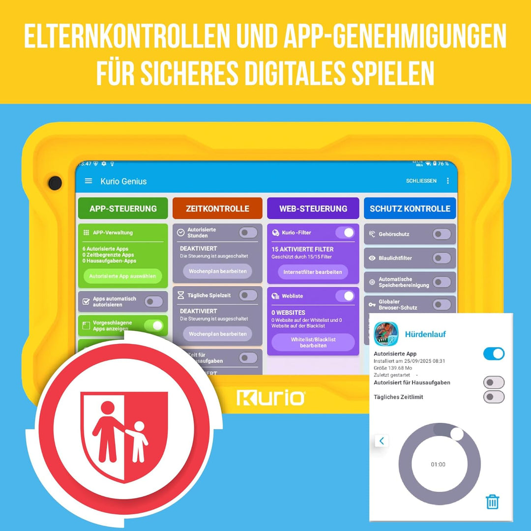 KURIO Kinder Tablet ab 3 Jahren – KiKa Lerntablet für Vorschulkinder mit Silikon-Schutzhülle, 32 GB