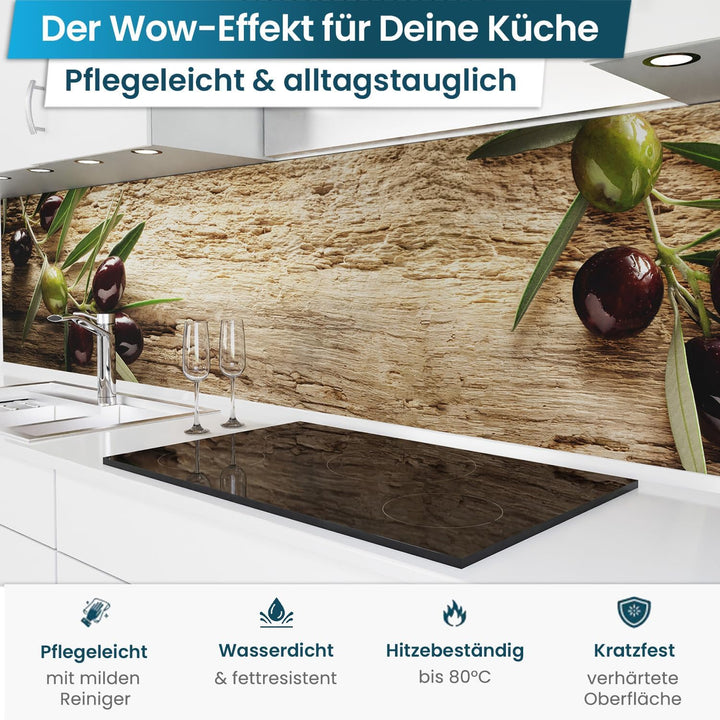 danario Küchenrückwand selbstklebend - Matt - Spritzschutz Küche - versteifte PET Folie - 0,4 mm - O