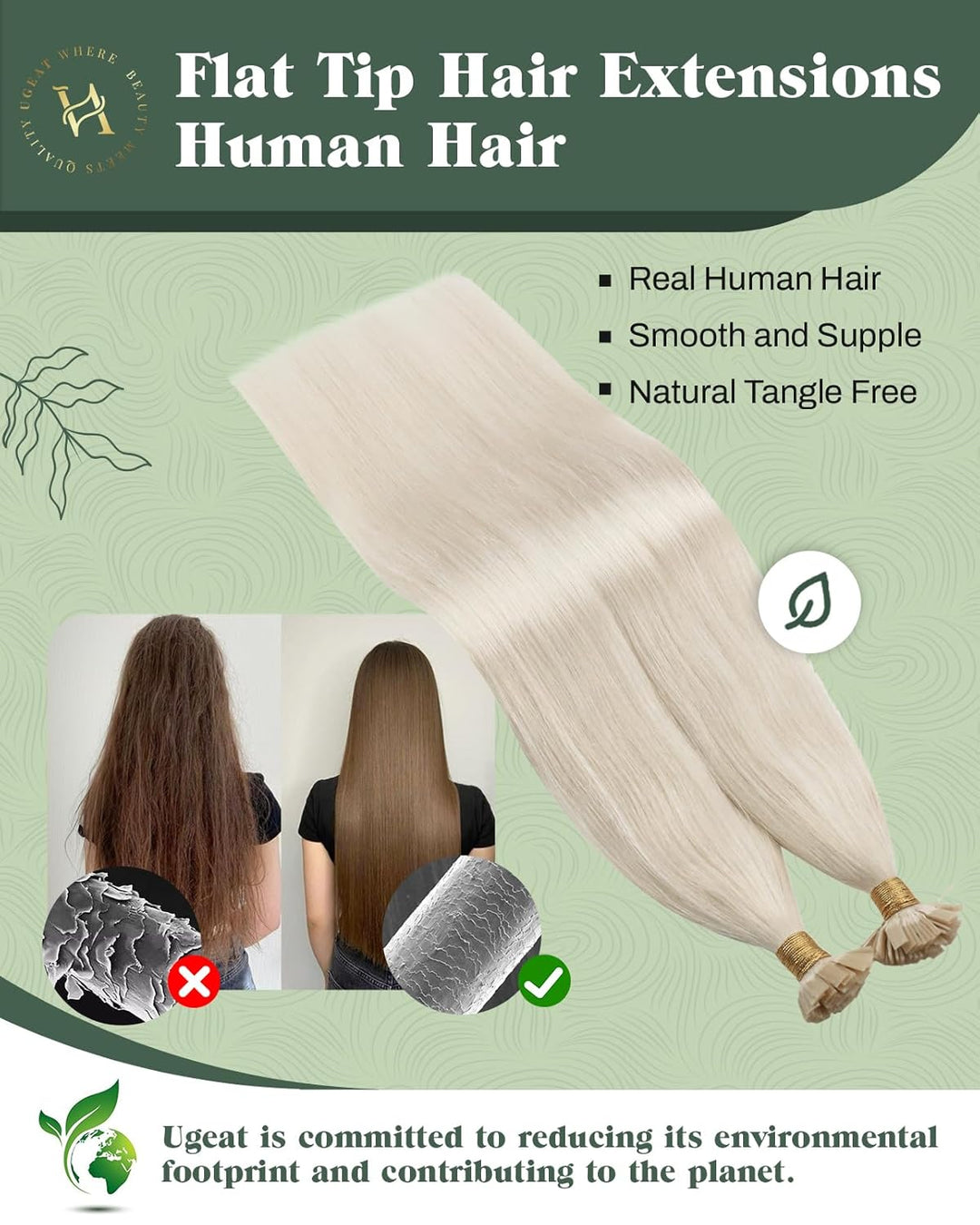 Ugeat Bonding Extensions Echthaar Blond für Kurz 35 cm Flat Tip Extensions Echthaar Bondings Platinb