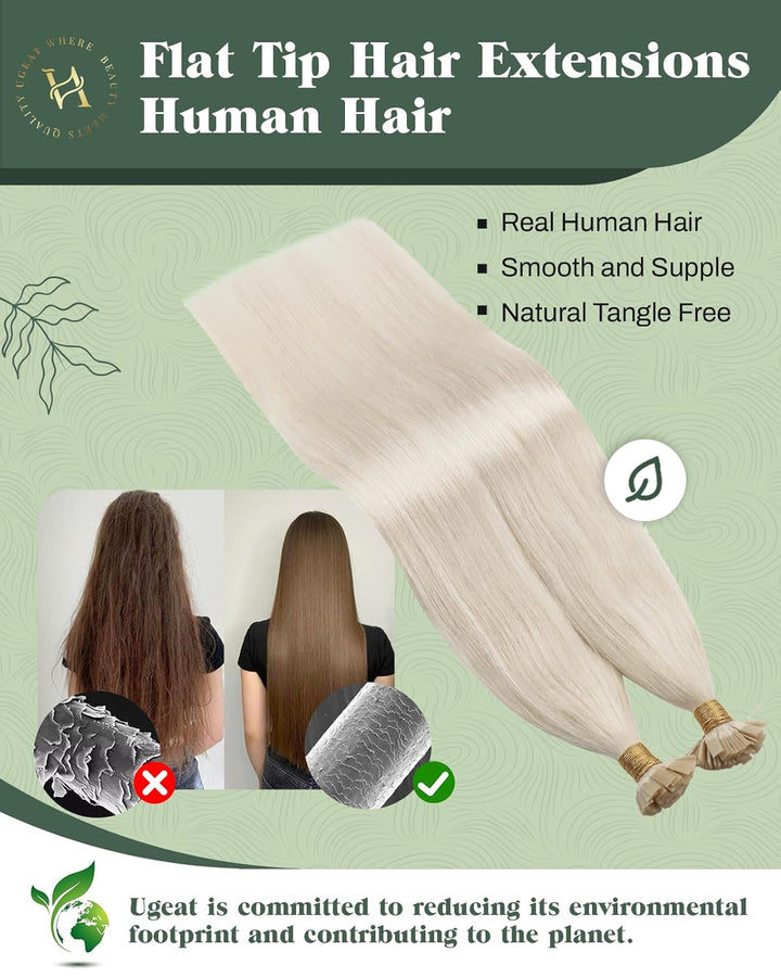 Ugeat Bonding Extensions Echthaar Blond für Kurz 35 cm Flat Tip Extensions Echthaar Bondings Platinb