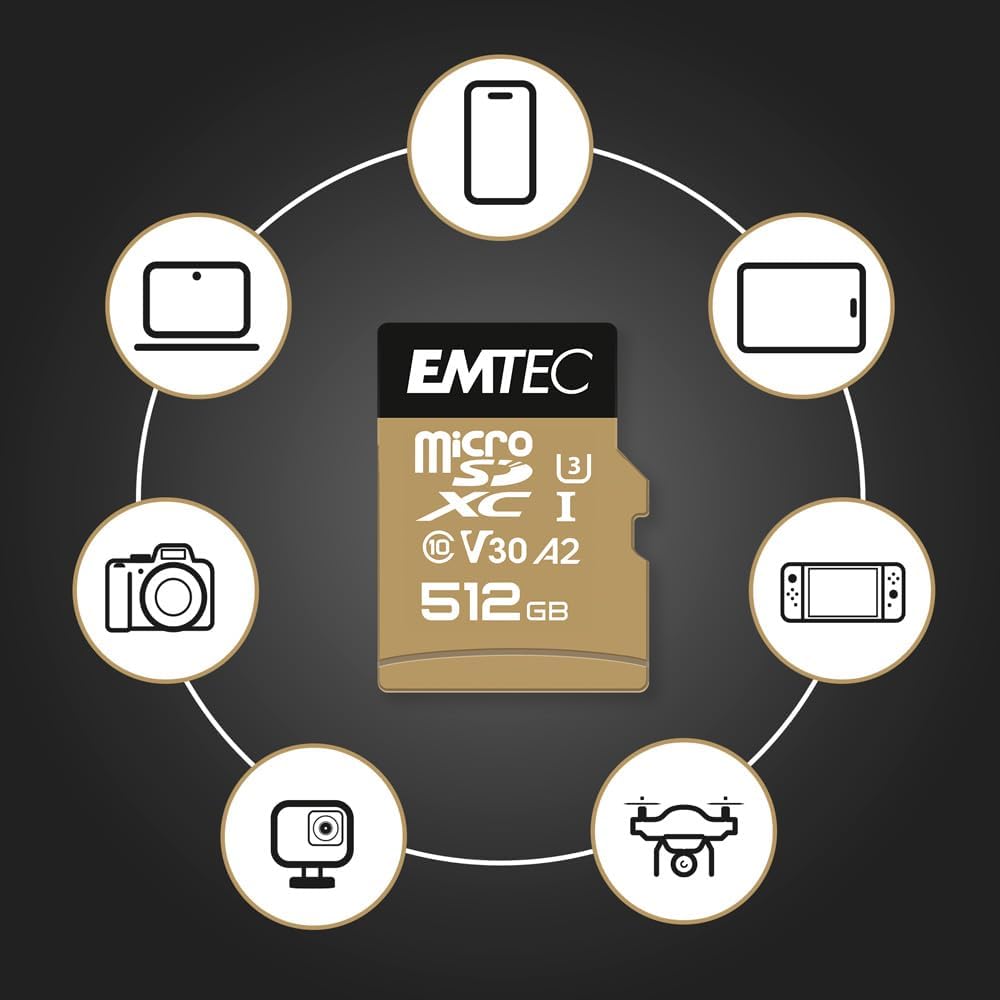 Emtec - UHS-I U3 V30 A1-512 GB, 256 GB - ECMSDM256GXC10SP - Speedin Serie - mit Adapter - Lese- und
