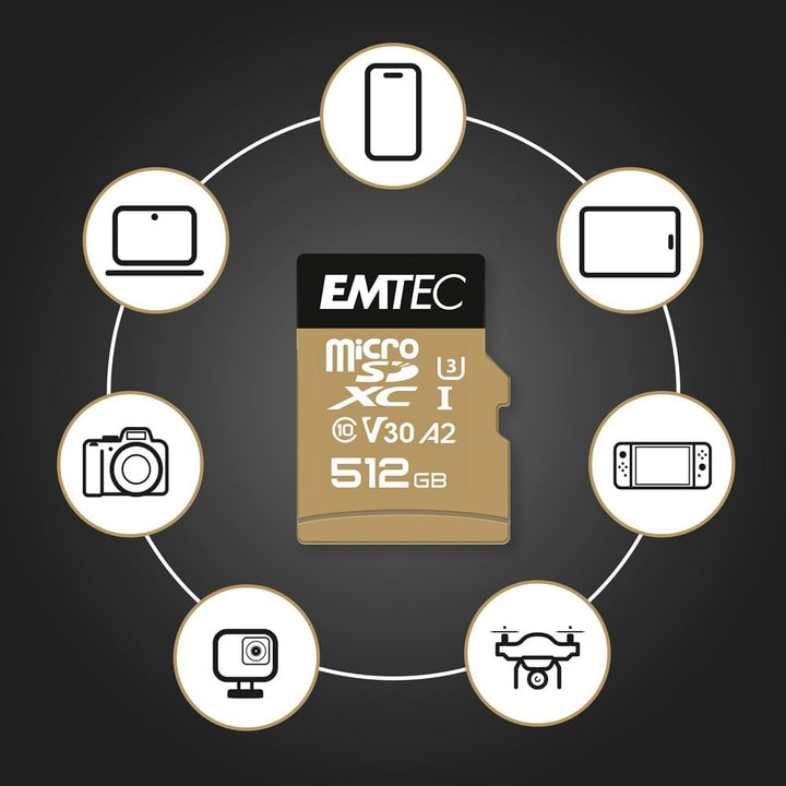 Emtec - UHS-I U3 V30 A1-512 GB, 256 GB - ECMSDM256GXC10SP - Speedin Serie - mit Adapter - Lese- und