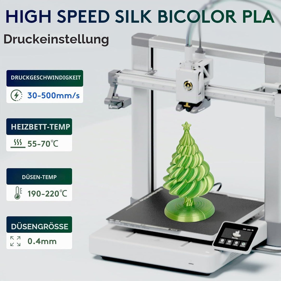 ERYONE Dual Zweifarbig PLA Filament 1.75mm, 3D Drucker Filament 1kg Spule +/- 0,02 mm, Seide Gelb &amp;