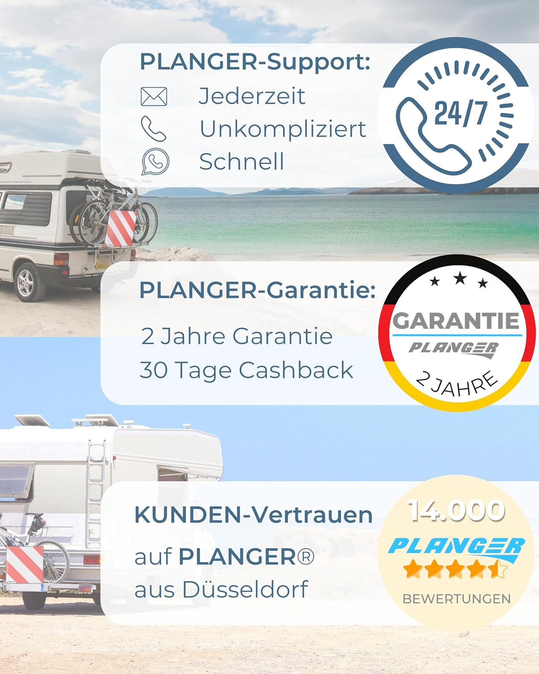 PLANGER® - Warntafel Italien und Spanien (Schild + Gepäckspanner) 2in1 (50 x 50 cm) - Reflektierende