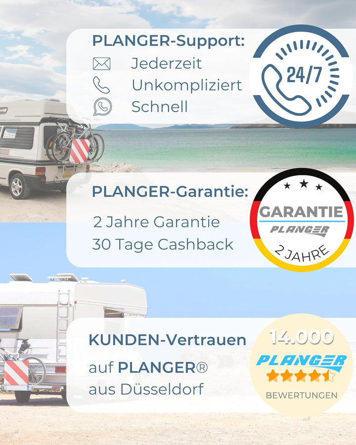PLANGER® - Warntafel Italien und Spanien (Schild + Gepäckspanner) 2in1 (50 x 50 cm) - Reflektierende