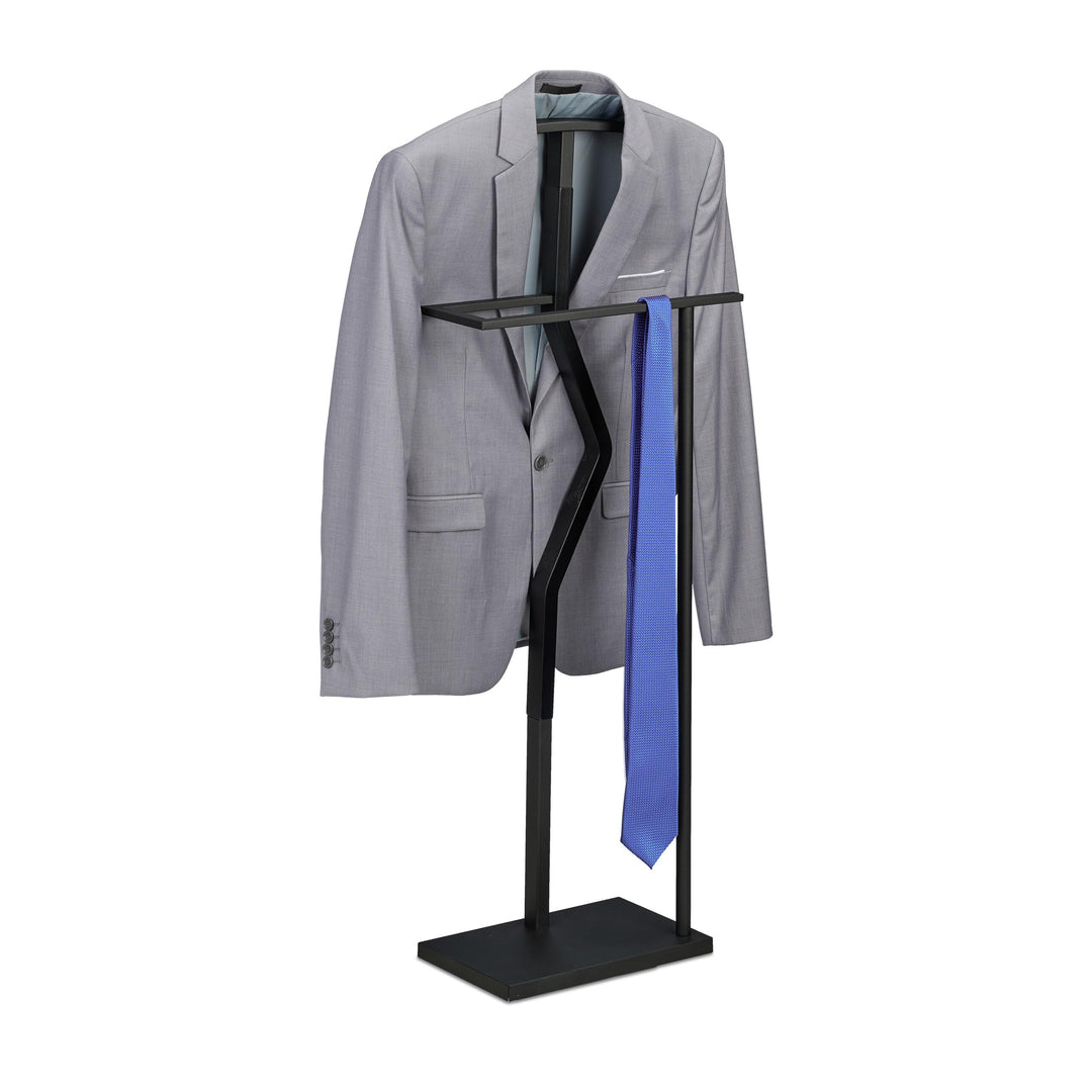 Relaxdays Herrendiener, Jackett & Hose, HBT: 107 x 48 x 20 cm, Metall & Holzoptik, Stiller Diener Sc