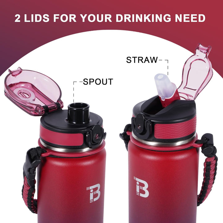 TOPBADE Edelstahl Trinkflasche Sport mit Strohhalm Deckel & Chug Deckel 1L, BPA-Frei Isolierte Wasse