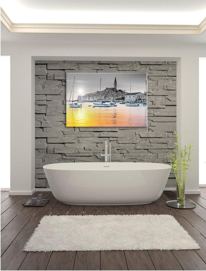 Pixxprint Kroatische Hafenstadt / 100x70cm Leinwandbild bespannt auf Holzrahmen/Wandbild Kunstdruck