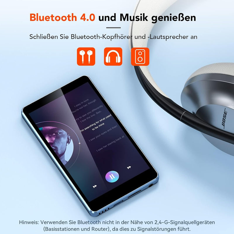 AGPTEK WiFi MP3 Player mit Bluetooth 5.0, WLAN MP4 Player mit 5 Megapixel Kamera, 4 Zoll HD-Touchscr