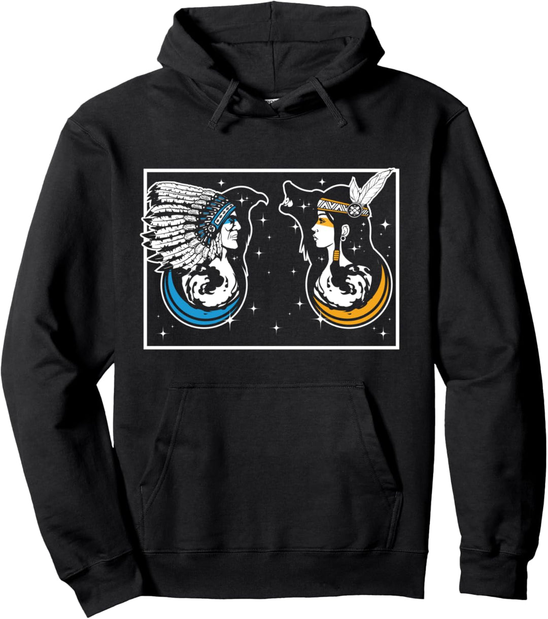 Native American Constellation Night Eagle Wolf Pullover Hoodie