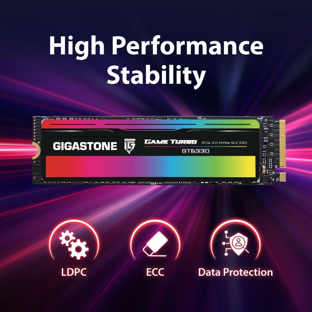Gigastone SSD 500GB NVMe Gen3 Gaming M.2 2280 PCIe 3.0x4 Internes Solid State Laufwerk Festplatte Sp