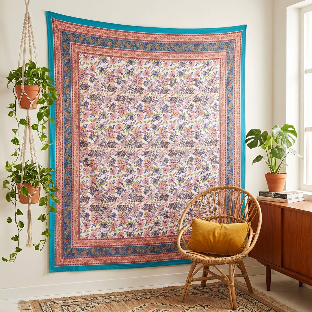 GURU SHOP Blockdruck Tagesdecke, Bett &amp; Sofaüberwurf, Handgearbeiteter Wandbehang, Wandtuch - Design