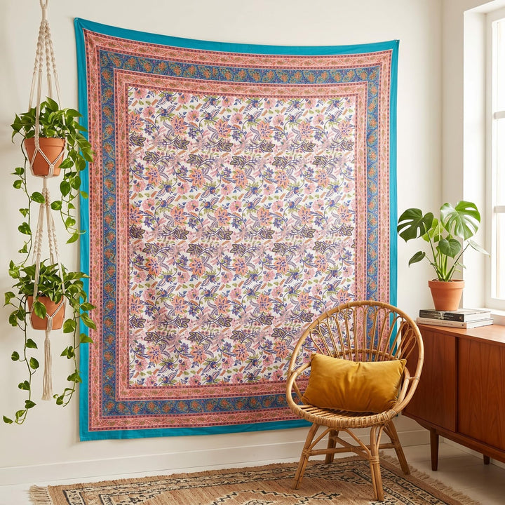 GURU SHOP Blockdruck Tagesdecke, Bett &amp; Sofaüberwurf, Handgearbeiteter Wandbehang, Wandtuch - Design