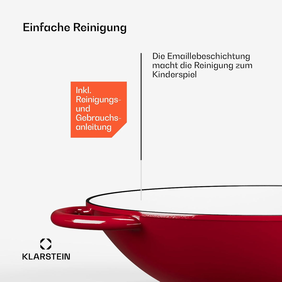 ToCis Big BBQ Wok-Pfanne aus Gusseisen, Emaillierte Pfanne & Wok, Grosse & Tiefe Beschichtete Pfanne